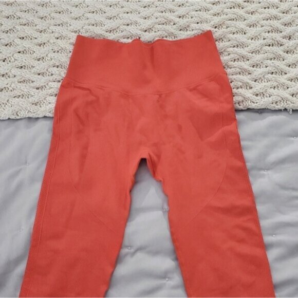 Popular Tik Tok Coral Red High Waisted Scrunch Back Leggings - Picture 5 of 9